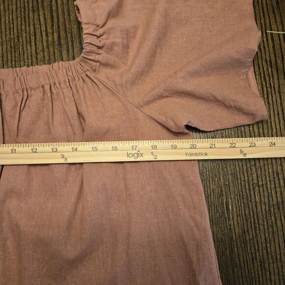 ASOS Bardot Dress Linen Viscose Dusty Pink 12 Off Shoulder Tunic - Picture 6 of 9